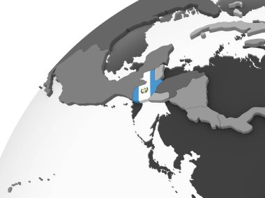 Guatemala katıştırılmış bayrak ile gri siyasi dünya üzerinde. 3D çizim.