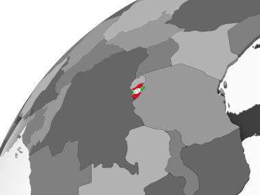 Burundi katıştırılmış bayrak ile gri siyasi dünya üzerinde. 3D çizim.