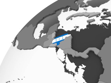 Honduras katıştırılmış bayrak ile gri siyasi dünya üzerinde. 3D çizim.