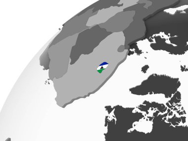 Lesotho katıştırılmış bayrak ile gri siyasi dünya üzerinde. 3D çizim.