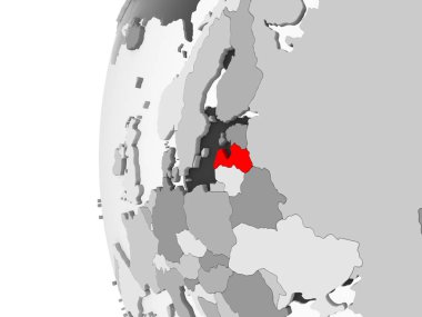 Letonya vurgulanan gri, şeffaf okyanuslar ile siyasi dünya 3d modeli. 3D çizim.