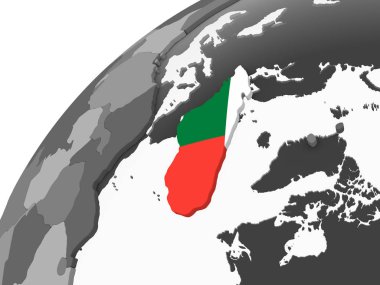 Madagaskar katıştırılmış bayrak ile gri siyasi dünya üzerinde. 3D çizim.