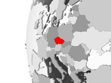 Çek Cumhuriyeti gri vurgulanmış, şeffaf okyanuslar ile siyasi dünya 3d modeli. 3D çizim.