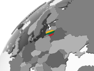 Litvanya katıştırılmış bayrak ile gri siyasi dünya üzerinde. 3D çizim.