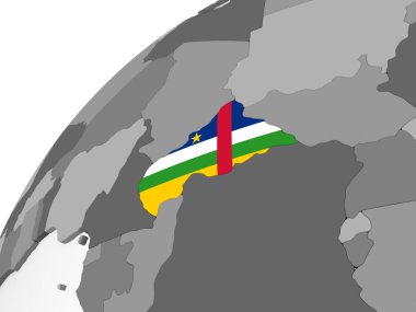 Orta Afrika katıştırılmış bayrak ile gri siyasi dünya üzerinde. 3D çizim.