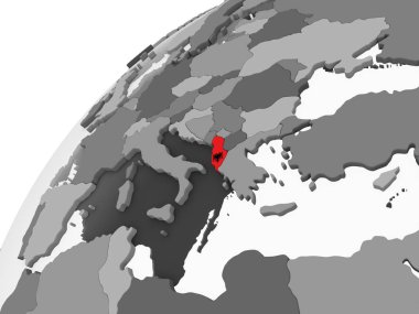 Arnavutluk katıştırılmış bayrak ile gri siyasi dünya üzerinde. 3D çizim.