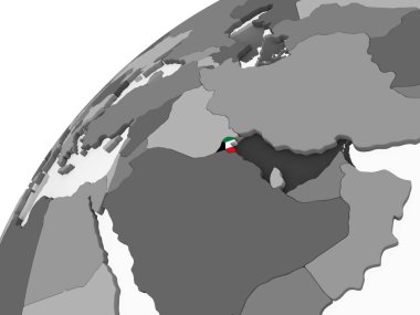 Kuveyt katıştırılmış bayrak ile gri siyasi dünya üzerinde. 3D çizim.