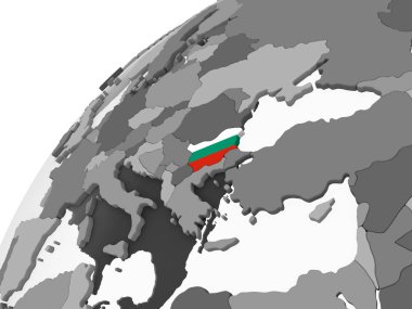 Bulgaristan katıştırılmış bayrak ile gri siyasi dünya üzerinde. 3D çizim.