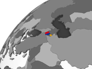 Ermenistan katıştırılmış bayrak ile gri siyasi dünya üzerinde. 3D çizim.