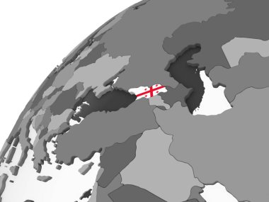 Georgia katıştırılmış bayrak ile gri siyasi dünya üzerinde. 3D çizim.