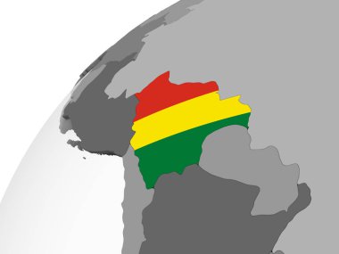 Bolivya katıştırılmış bayrak ile gri siyasi dünya üzerinde. 3D çizim.