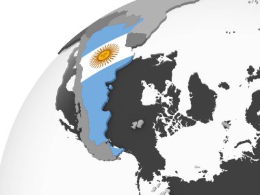 Arjantin katıştırılmış bayrak ile gri siyasi dünya üzerinde. 3D çizim.