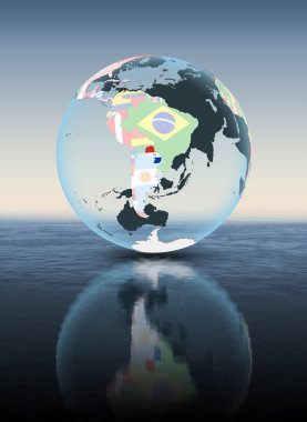 Paraguay suyun üstünde yüzen siyasi dünya üzerinde. 3D çizim.