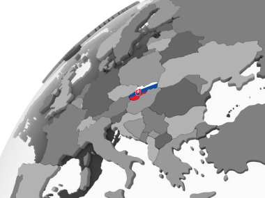 Slovakya katıştırılmış bayrak ile gri siyasi dünya üzerinde. 3D çizim.