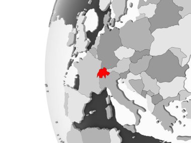İsviçre vurgulanan gri, şeffaf okyanuslar ile siyasi dünya 3d modeli. 3D çizim.