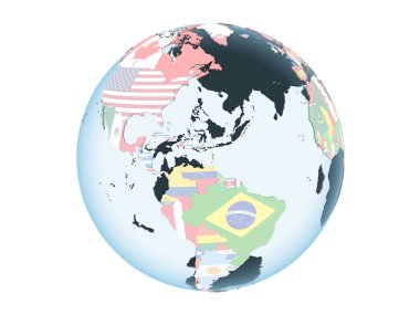 Karayipler katıştırılmış bayrak ile parlak siyasi dünya üzerinde. 3d illüstrasyon izole beyaz arka plan üzerinde.