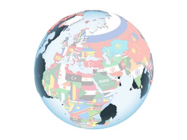 Lübnan katıştırılmış bayrak ile parlak siyasi dünya üzerinde. 3d illüstrasyon izole beyaz arka plan üzerinde.