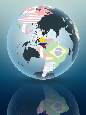 Kolombiya parlak yüzeye yansıtan siyasi dünya üzerinde. 3D çizim.