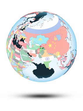 Tacikistan beyaz arka plan üzerinde izole gölge ile siyasi dünya üzerinde. 3D çizim.