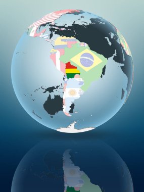 Bolivya parlak yüzeye yansıtan siyasi dünya üzerinde. 3D çizim.