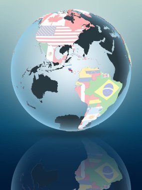 Kosta Rika parlak yüzeye yansıtan siyasi dünya üzerinde. 3D çizim.