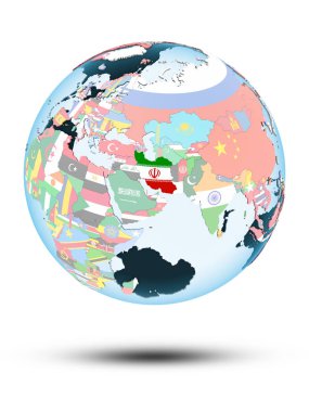 Iran siyasi Globe izole beyaz zemin üzerine gölge ile. 3D çizim.