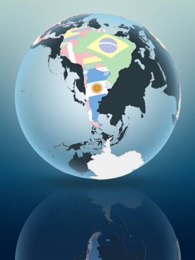 Arjantin parlak yüzeye yansıtan siyasi dünya üzerinde. 3D çizim.