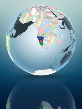 Namibya parlak yüzeye yansıtan siyasi dünya üzerinde. 3D çizim.