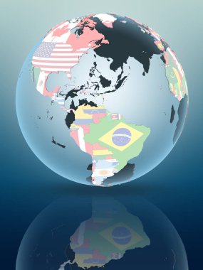 Caribbean siyasi küre parlak yüzeye yansıtan üzerinde. 3D çizim.