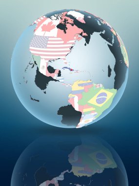 Küba parlak yüzeye yansıtan siyasi dünya üzerinde. 3D çizim.