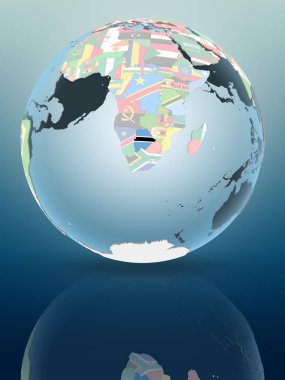 Siyasi Globe parlak yüzeye yansıtan Botswana. 3D çizim.