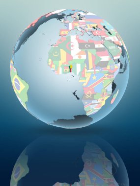 Benin parlak yüzeye yansıtan siyasi dünya üzerinde. 3D çizim.