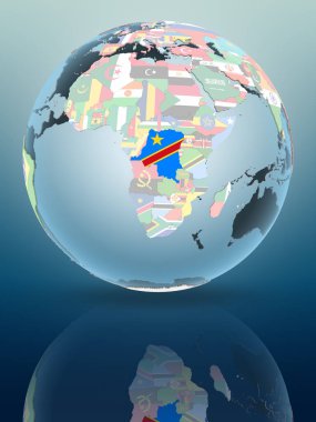 Demokratik Kongo Cumhuriyeti siyasi dünya parlak yüzeye yansıtan üzerinde. 3D çizim.