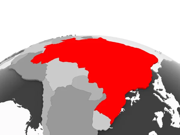 Brasilien Rött Grå Modell Politiska Världen Med Öppet Hav Illustration — Stockfoto