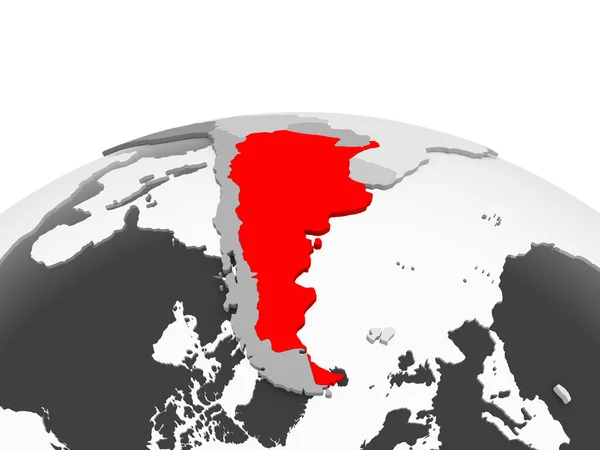 Argentina Rojo Sobre Gris Modelo Globo Político Con Océanos Transparentes —  Fotos de Stock