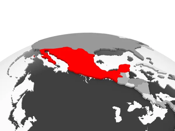 Мексика Червоний Колір Сірий Моделі Політичних Глобусом Допомогою Прозорих Океанів — стокове фото
