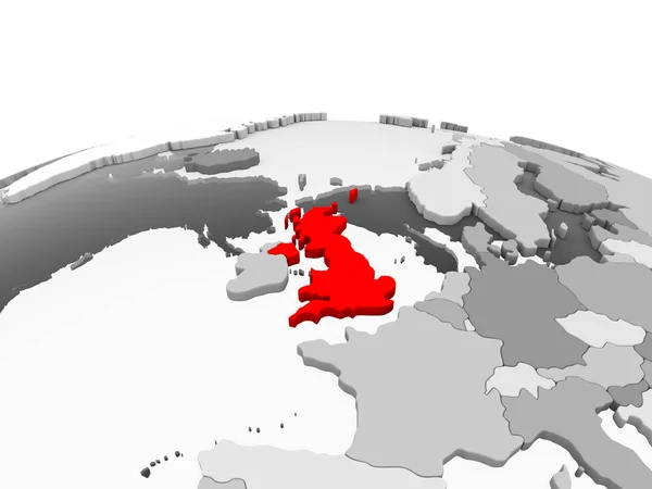 Regno Unito Rosso Sul Modello Grigio Globo Politico Con Oceani — Foto Stock