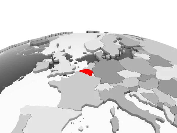 Belgie Červené Barvě Šedý Model Politické Zeměkoule Transparentní Oceány Obrázek — Stock fotografie