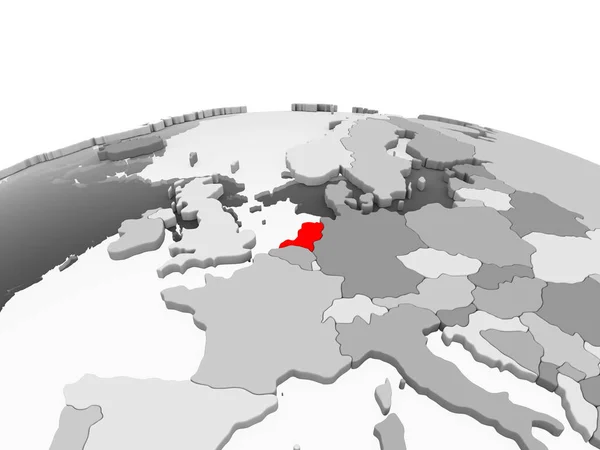 Нідерланди Червоний Колір Сірий Моделі Політичних Глобусом Допомогою Прозорих Океанів — стокове фото