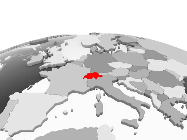 Швейцарія Червоний Колір Сірий Моделі Політичних Глобусом Допомогою Прозорих Океанів — стокове фото