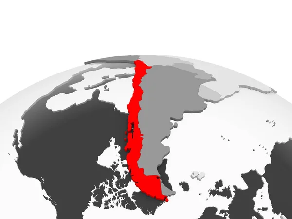 Chile Červené Barvě Šedý Model Politické Zeměkoule Transparentní Oceány Obrázek — Stock fotografie