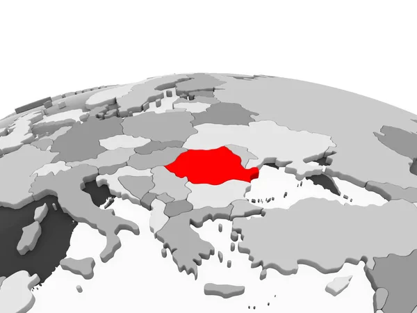 Rumunia Kolorze Czerwonym Model Szary Globus Polityczny Przezroczystym Oceanów Ilustracja — Zdjęcie stockowe