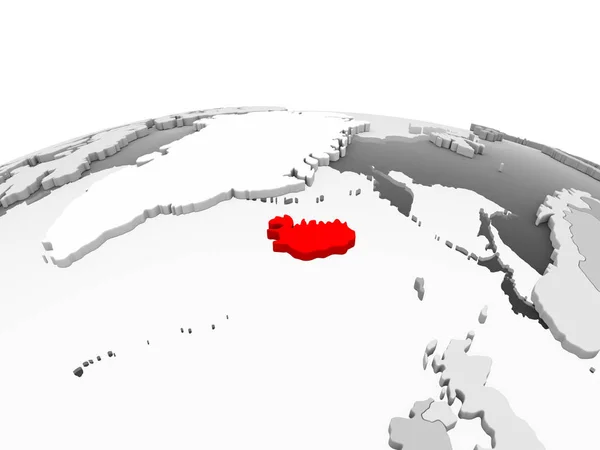 Islandia Czerwono Model Szary Globus Polityczny Przezroczystym Oceanów Ilustracja — Zdjęcie stockowe
