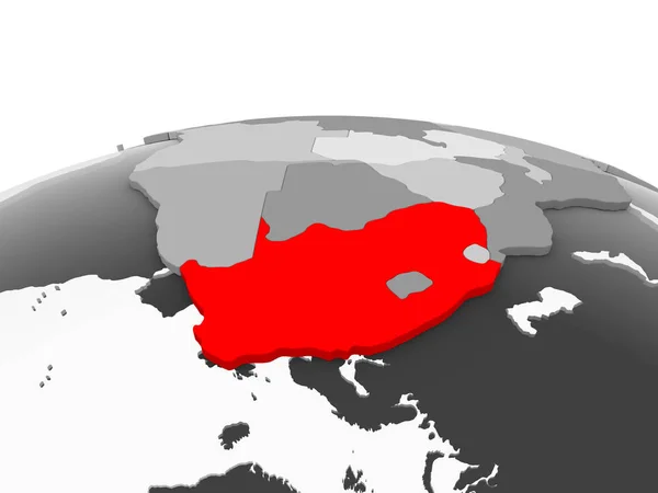 Republika Południowej Afryki Czerwono Model Szary Globus Polityczny Przezroczystym Oceanów — Zdjęcie stockowe