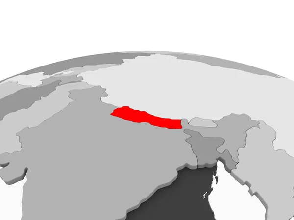 Непал Красном Серой Модели Политического Глобуса Прозрачными Океанами Иллюстрация — стоковое фото