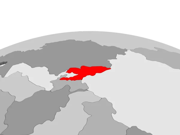 Kyrgyzstan Red Grey Model Political Globe Transparent Oceans Illustration — Stock Photo, Image