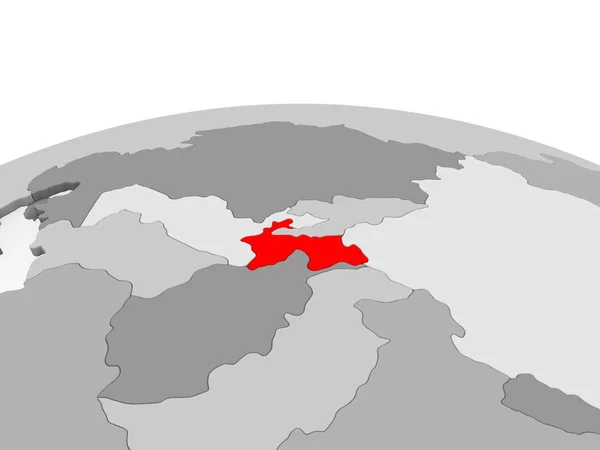 Таджикистан Красном Серой Модели Политического Земного Шара Прозрачными Океанами Иллюстрация — стоковое фото