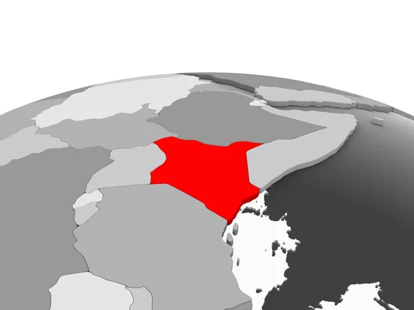 Quênia Vermelho Modelo Cinza Globo Político Com Oceanos Transparentes Ilustração — Fotografia de Stock