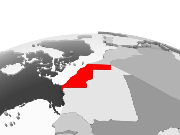 西撒哈拉在红色的灰色模式的政治地球与透明的海洋 — 图库照片