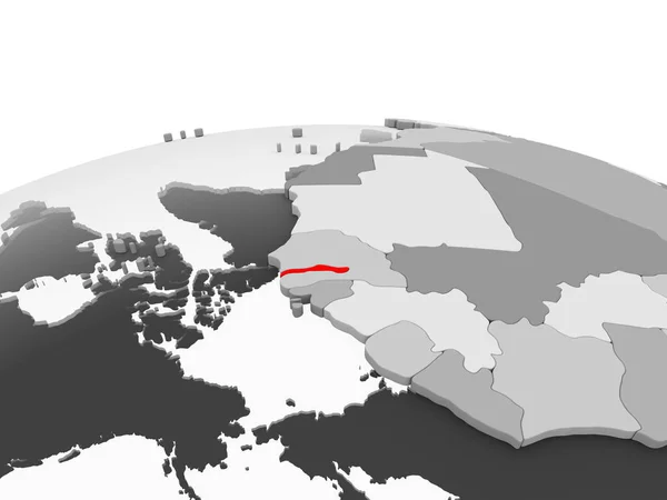 Gambia Rojo Sobre Modelo Gris Globo Político Con Océanos Transparentes —  Fotos de Stock